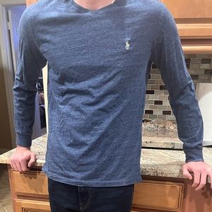 Mens Navy Polo Long Sleeve Shirt Size Medium